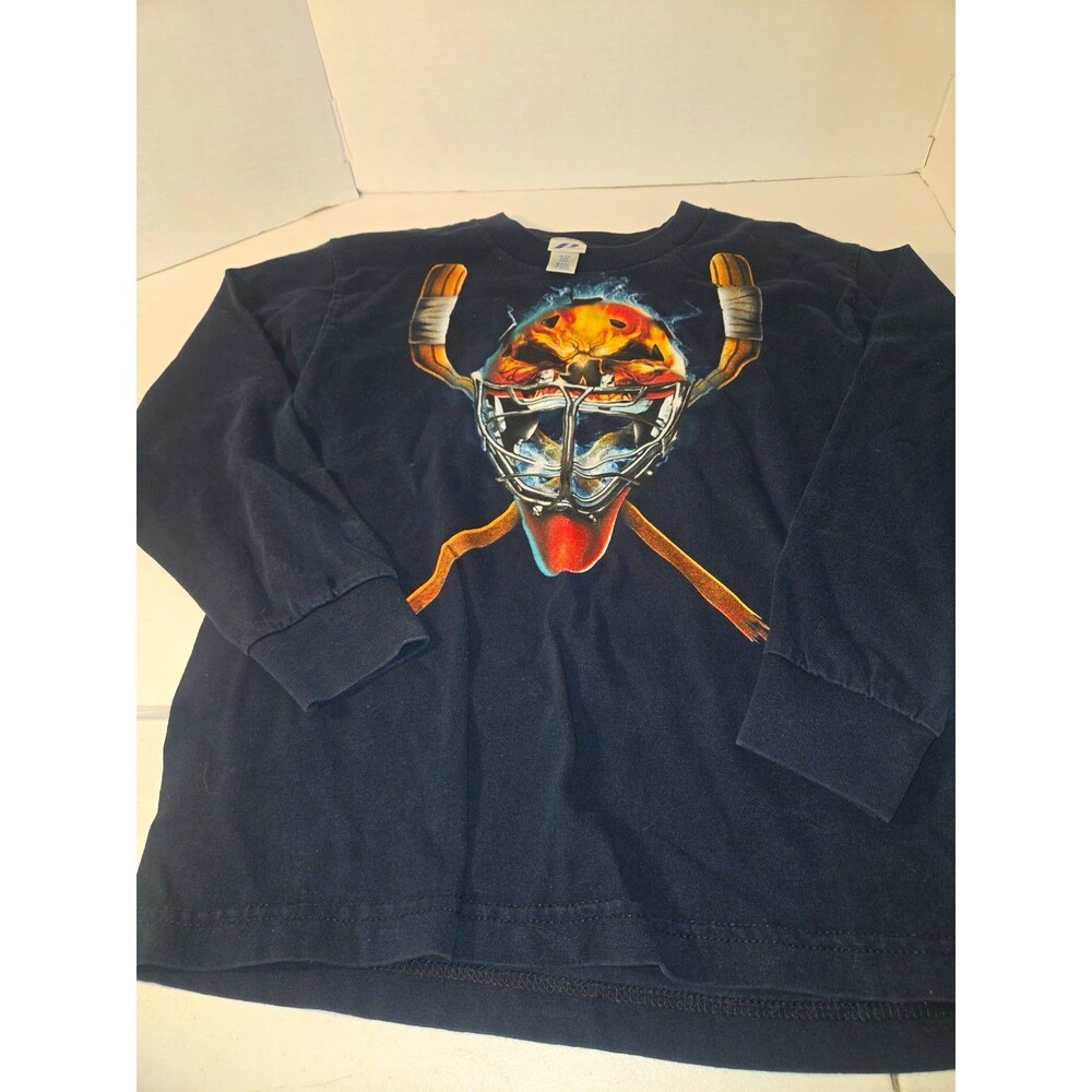 Pro Spirit Boys Long Sleeve T-Shirt Size 8-10 Black Hockey Goalie Graphic